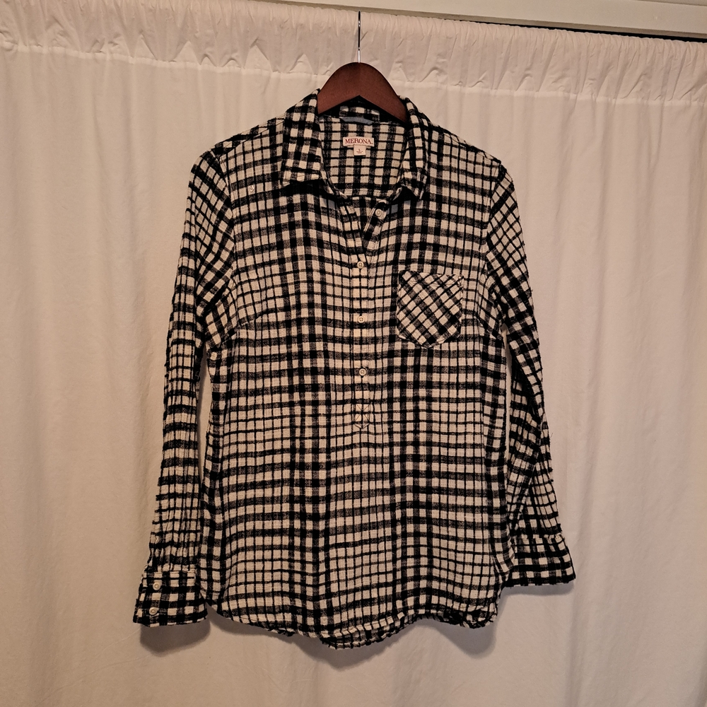 Merona Black and White Plaid Button Down Shirt